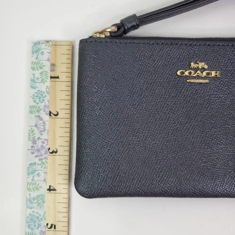 Coach Corner Zip Crossgrain Leather Wristlet Blue corner zip small wristlet